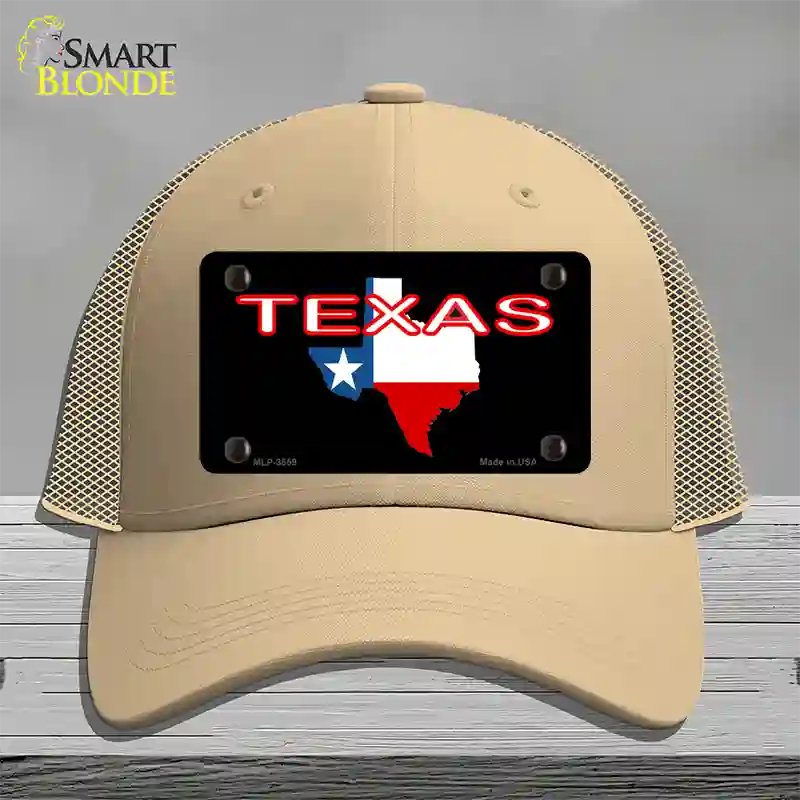 Texas Filled State Flag Novelty License Plate Hat Mesh / Khaki