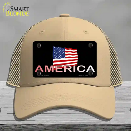 American Flag Black Novelty License Plate Hat Mesh / Khaki