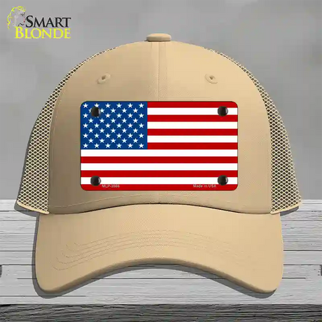 American Flag Novelty License Plate Hat Mesh / Khaki