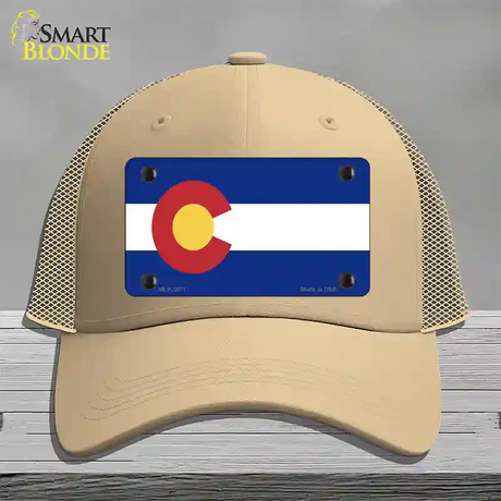 Colorado State Flag Novelty License Plate Hat Mesh / Khaki