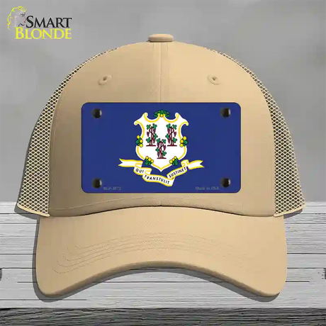 Connecticut State Flag Novelty License Plate Hat Mesh / Khaki