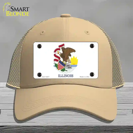 Illinois State Flag Novelty License Plate Hat Mesh / Khaki