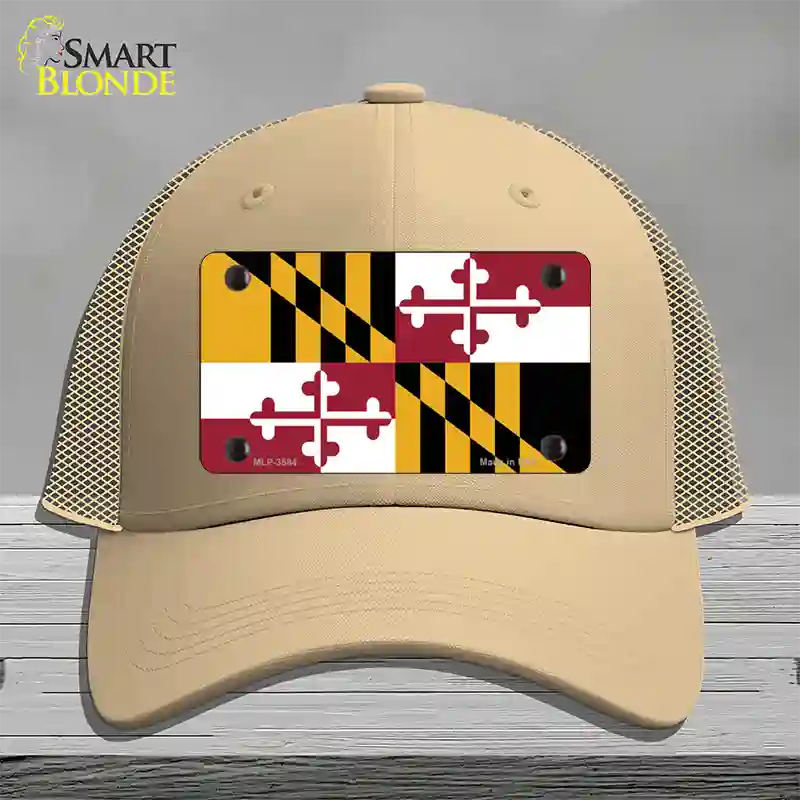 Maryland State Flag Novelty License Plate Hat Mesh / Khaki