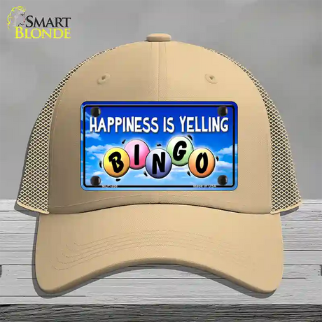 Happiness Is Yelling Bingo Novelty License Plate Hat Mesh / Khaki