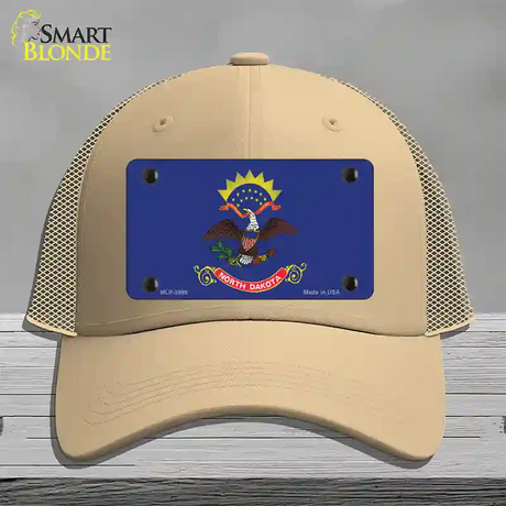 North Dakota State Flag Novelty License Plate Hat Mesh / Khaki