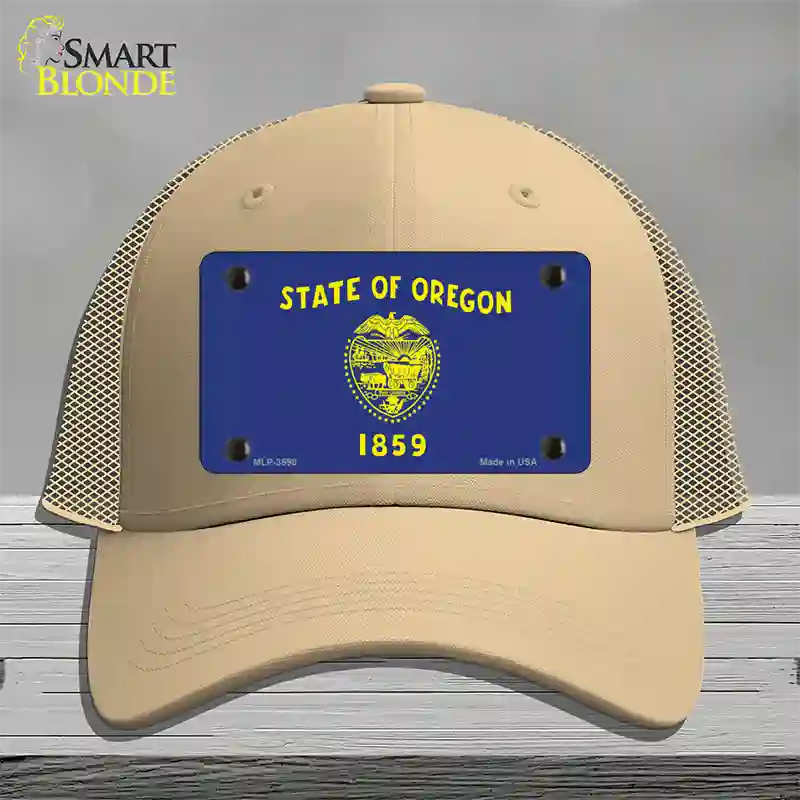 Oregon State Flag Novelty License Plate Hat Mesh / Khaki