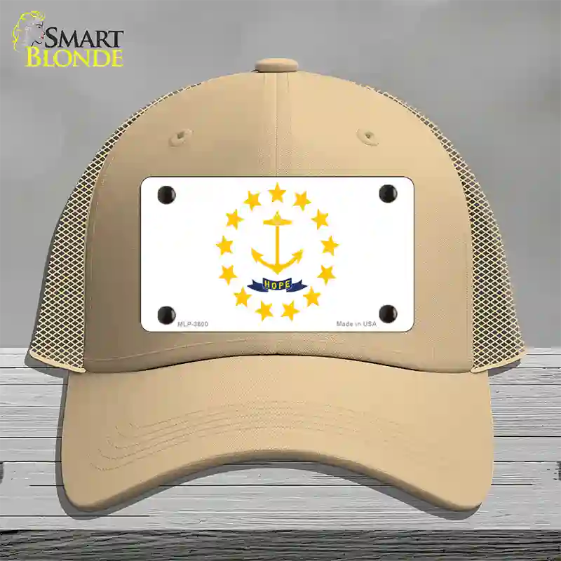 Rhode Island State Flag Novelty License Plate Hat Mesh / Khaki