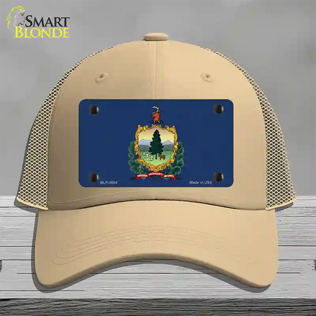 Vermont State Flag Novelty License Plate Hat Mesh / Khaki