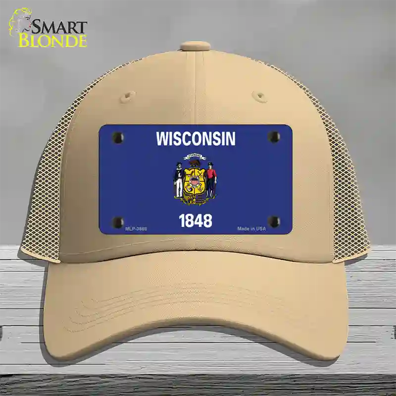 Wisconsin State Flag Novelty License Plate Hat Mesh / Khaki