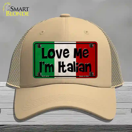 Love Me Im Italian Novelty License Plate Hat Mesh / Khaki