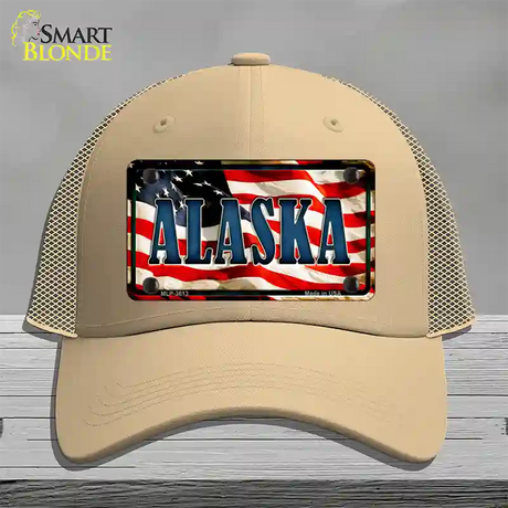 Alaska USA Novelty License Plate Hat Mesh / Khaki