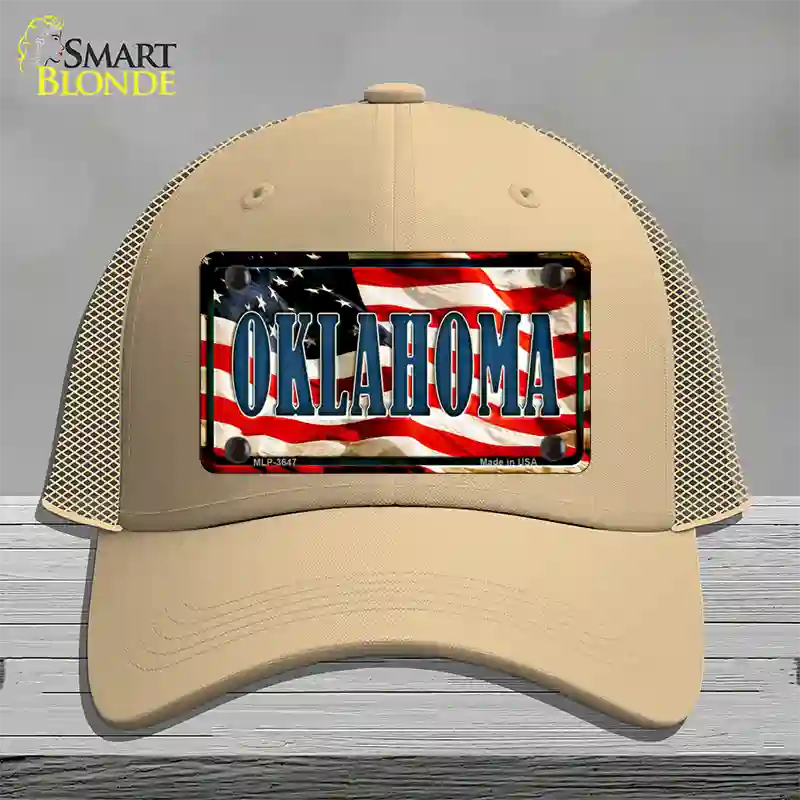 Oklahoma USA Novelty License Plate Hat Mesh / Khaki