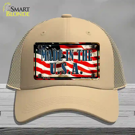 Made In The USA Flag Novelty License Plate Hat Mesh / Khaki