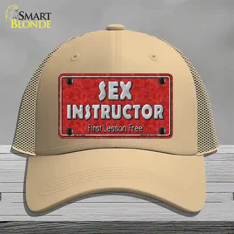 Sex Instructor Novelty License Plate Hat Mesh / Khaki