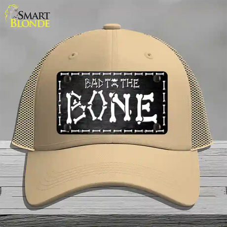 Bad To The Bone Skull Novelty License Plate Hat Mesh / Khaki