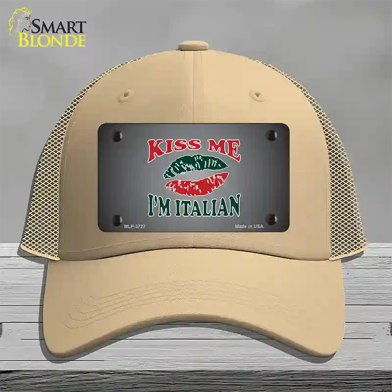 Kiss Me Im Italian Novelty License Plate Hat Mesh / Khaki