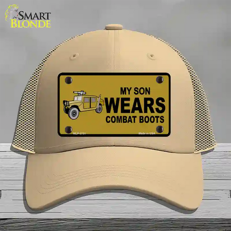 Son Wears Combat Boots Novelty License Plate Hat Mesh / Khaki