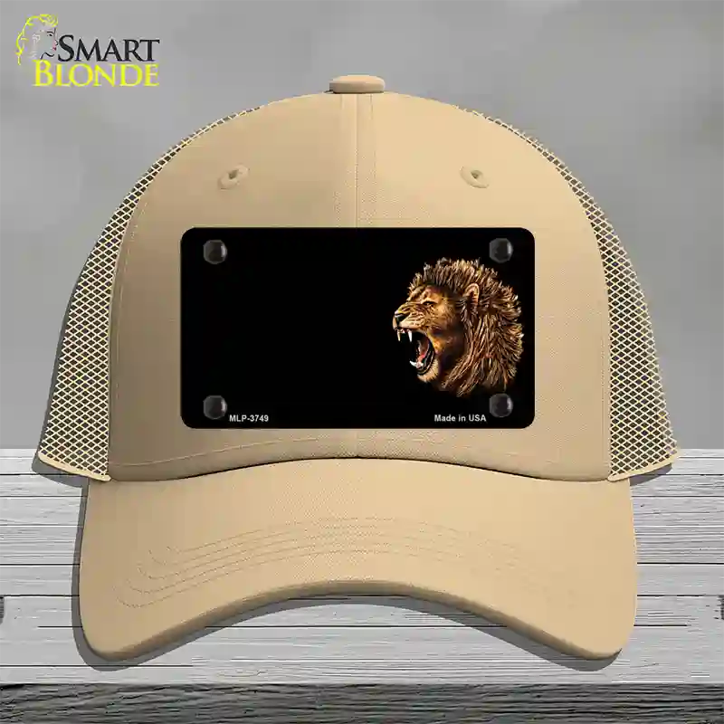 Lion Head Offset Novelty License Plate Hat Mesh / Khaki