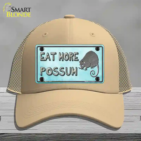 Eat More Possum Novelty License Plate Hat Mesh / Khaki