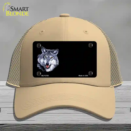 Wolf Offset Novelty License Plate Hat Mesh / Khaki