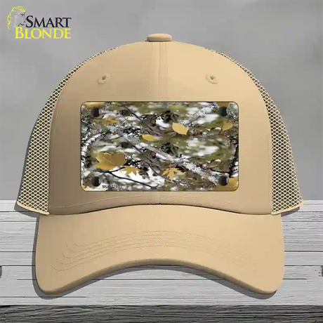 Real Leaf Camouflage Novelty License Plate Hat Mesh / Khaki