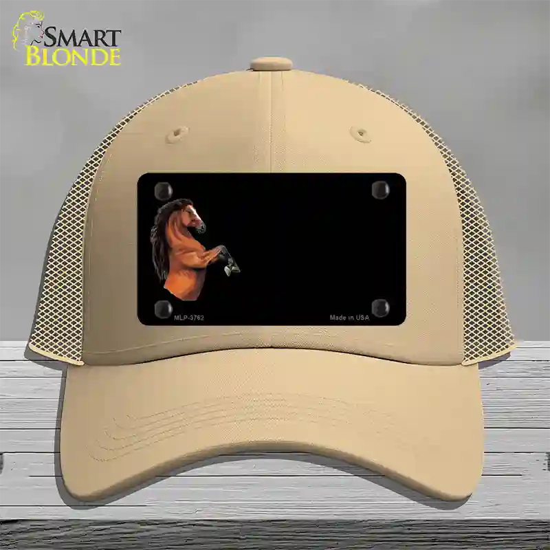 Horse Offset Novelty License Plate Hat Mesh / Khaki