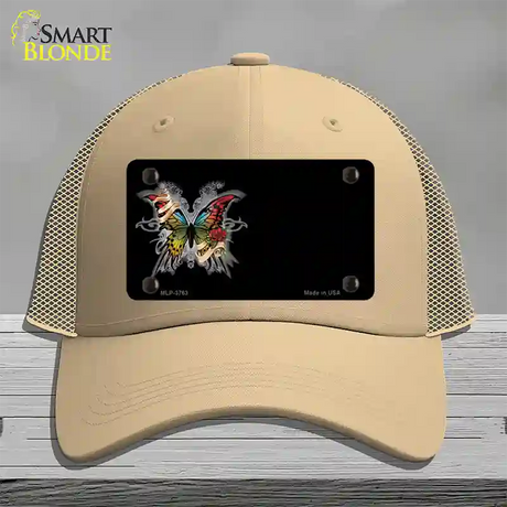 Butterfly Offset Novelty License Plate Hat Mesh / Khaki