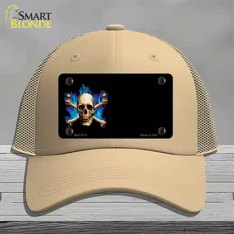 Skull Offset Novelty License Plate Hat Mesh / Khaki