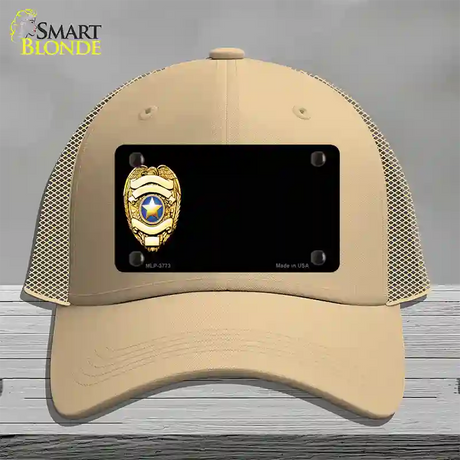 Police Badge Offset Novelty License Plate Hat Mesh / Khaki