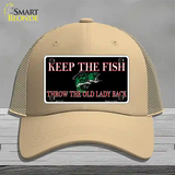 Keep the Fish Novelty License Plate Hat Mesh / Khaki