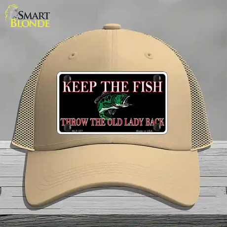 Keep the Fish Novelty License Plate Hat Mesh / Khaki