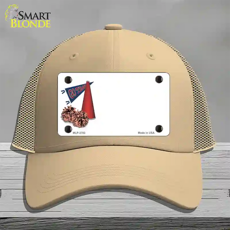 Pom And Cheer Offset Novelty License Plate Hat Mesh / Khaki