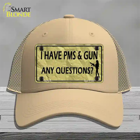 PMS And A Gun Novelty License Plate Hat Mesh / Khaki