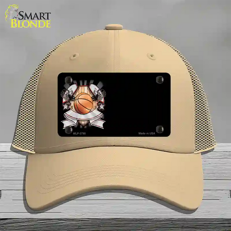 Basketball Banner Offset Novelty License Plate Hat Mesh / Khaki