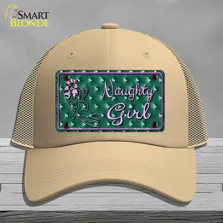 Naughty Girl Novelty License Plate Hat Mesh / Khaki