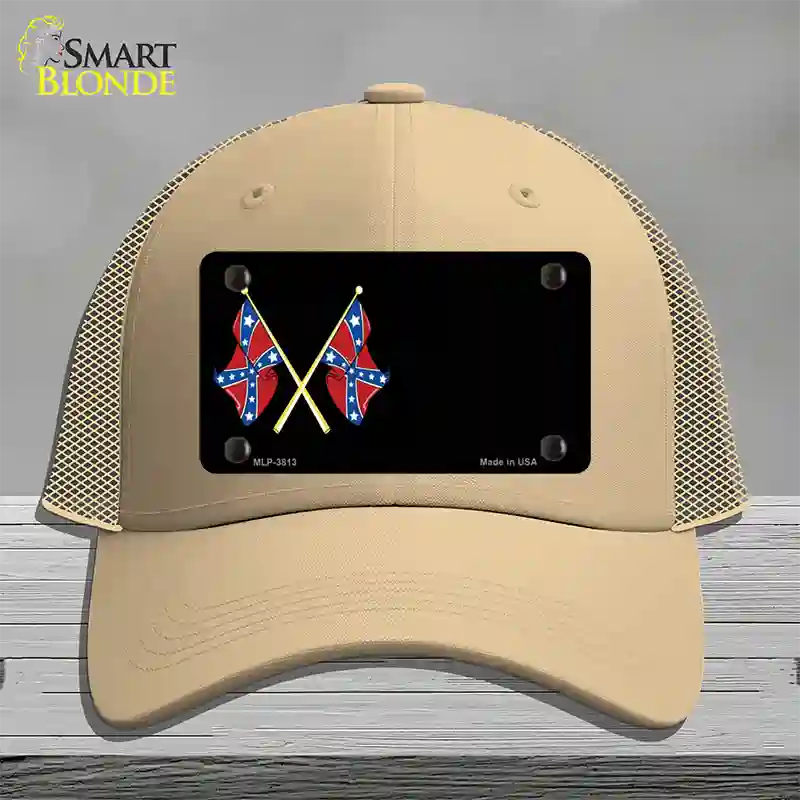 Crossed Rebel Flags Offset Novelty License Plate Hat Mesh / Khaki