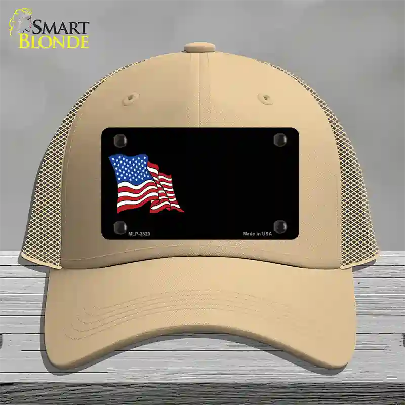 American Flag Offset Novelty License Plate Hat Mesh / Khaki