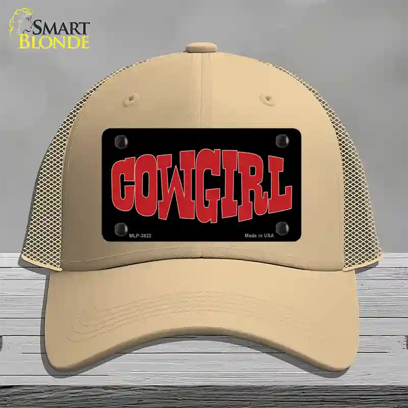 Cowgirl Red Novelty License Plate Hat Mesh / Khaki