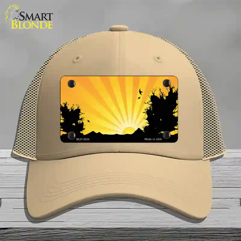 Southwest Orange Sunset Novelty License Plate Hat Mesh / Khaki