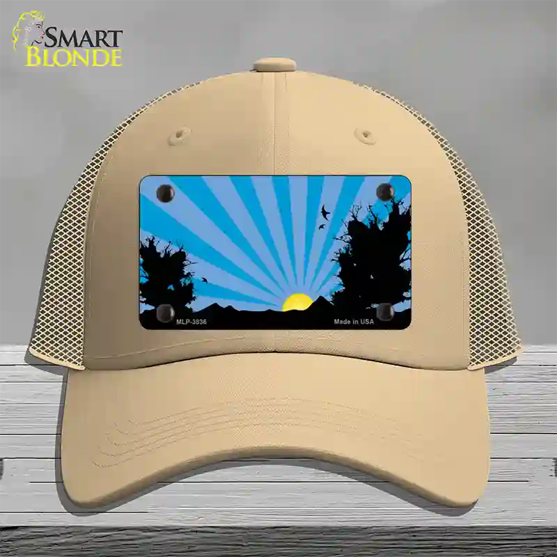 Southwest Blue Sunset Novelty License Plate Hat Mesh / Khaki