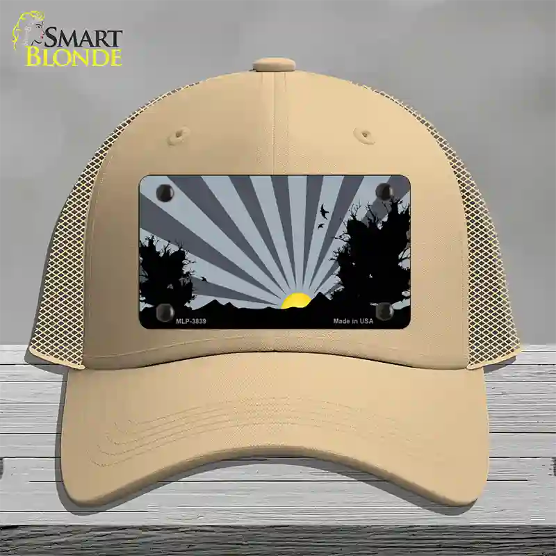 Southwest Gray Sunset Novelty License Plate Hat Mesh / Khaki