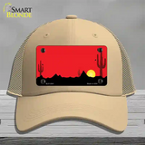 Southwest Cactus Sunrise Red Novelty License Plate Hat Mesh / Khaki