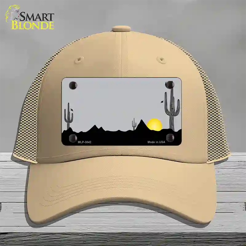 Southwest Cactus Sunrise Gray Novelty License Plate Hat Mesh / Khaki