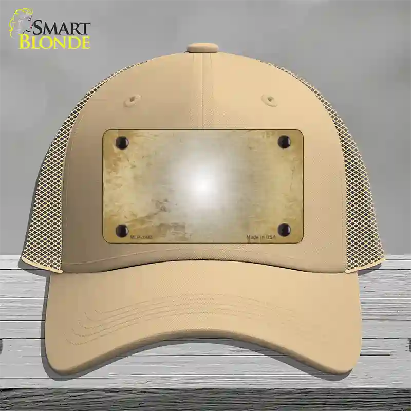 Gold White Fade Scratched Novelty License Plate Hat Mesh / Khaki