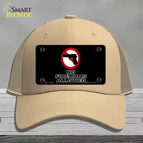 No Firearms Allowed Novelty License Plate Hat Mesh / Khaki