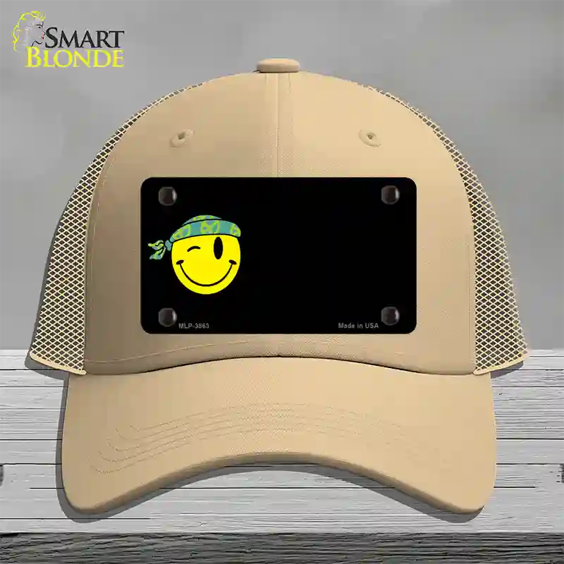 Winking Peace Smiley Offset Novelty License Plate Hat Mesh / Khaki