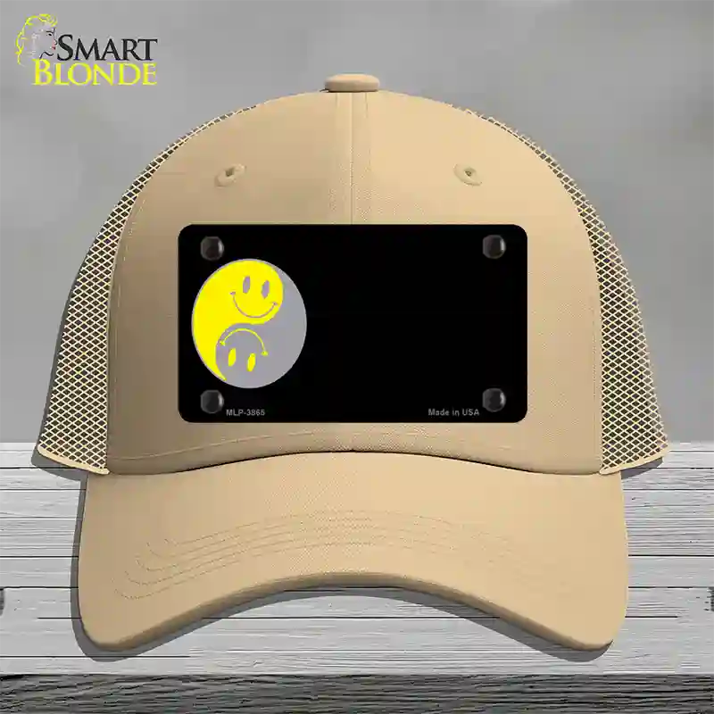 Yin Yang Smiley Offset Novelty License Plate Hat Mesh / Khaki