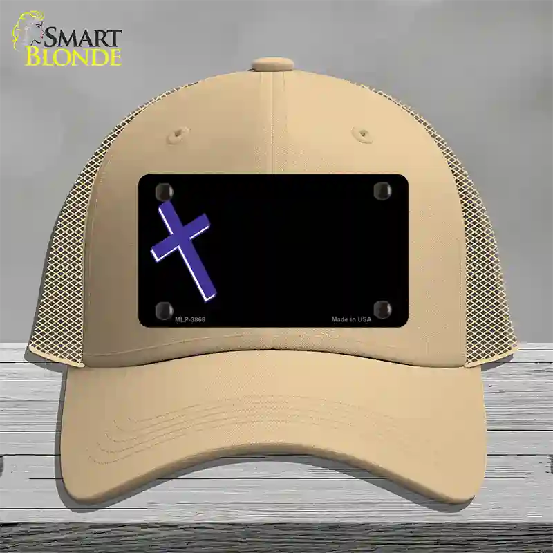 Purple Cross Offset Novelty License Plate Hat Mesh / Khaki