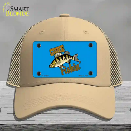 Gone Fishin Novelty License Plate Hat Mesh / Khaki