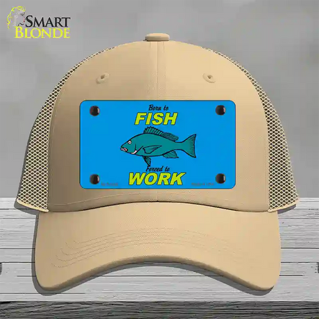 Born To Fish Novelty License Plate Hat Mesh / Khaki